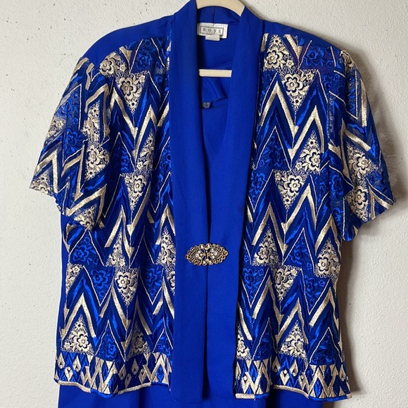 Vintage Rose USA sheer short sleeve jacket with gold embroidery 4X - Picture 1 of 7
